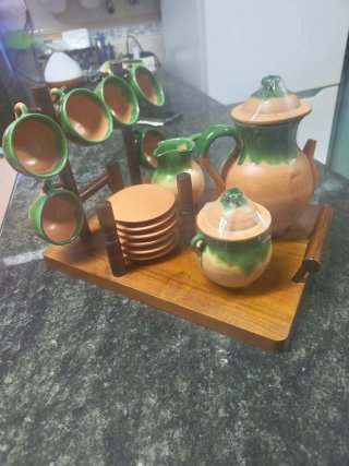 Juego Cafetera Terracota Tazas y Jarra