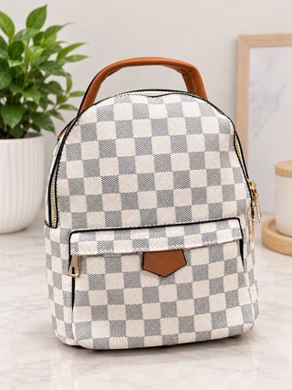 Mochila Mujer Cuadros Gris y Blanco