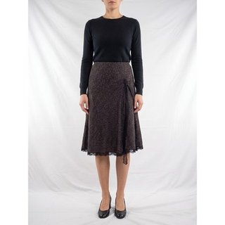 Knee-Length Skirt M Black Silk Brown Midi Made in