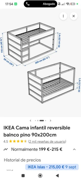 Cama Infantil Reversible IKEA Pino 90x200cm