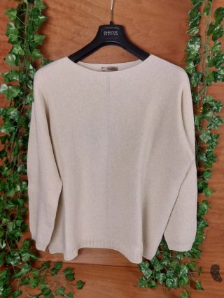 Maglione  Beige Manica Pipistrello Scollo Barchett