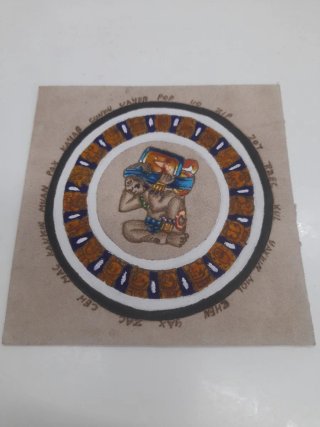 Pintura Maya Calendario Cuero Hecha a Mano