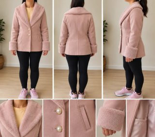 Abrigo rosa con cuello y puños de pelo