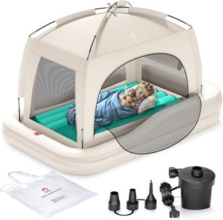 QPAU cama inflable infantil viaje PVC caqui verde