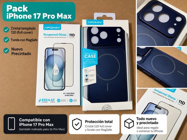 Pack Funda y Cristal 11D iPhone 17 Pro Max