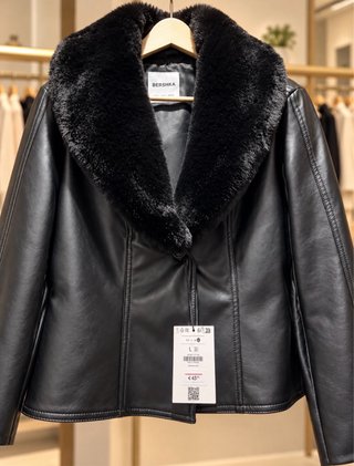 Chaqueta Piel Sintética Bershka Negra Talla L