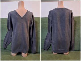 Jersey gris cuello pico hombre