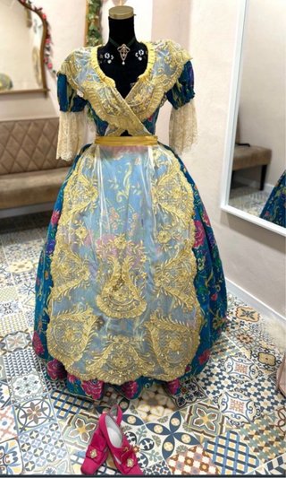 Falda fallera tradicional azul y oro