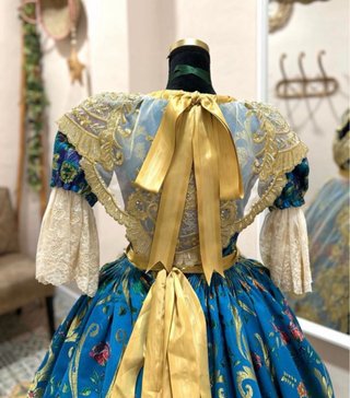 Corpiño azul de Fallera con Manteletas y Delantal
