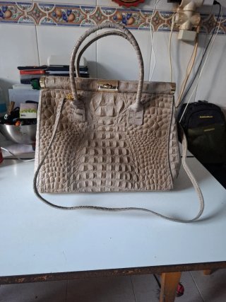 Bolso de mano mujer piel cocodrilo beige
