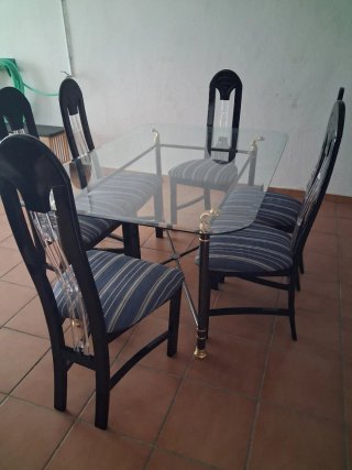 Comedor 6 puestos cristal y metal