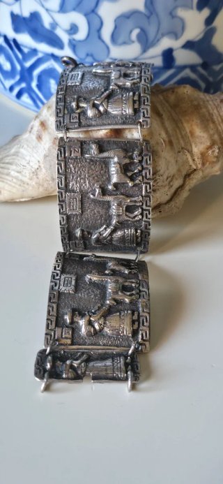 Magnífica pulsera de plata peruana