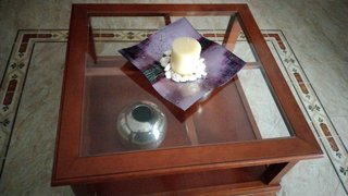 Mesa de centro madera y cristal cuadrada