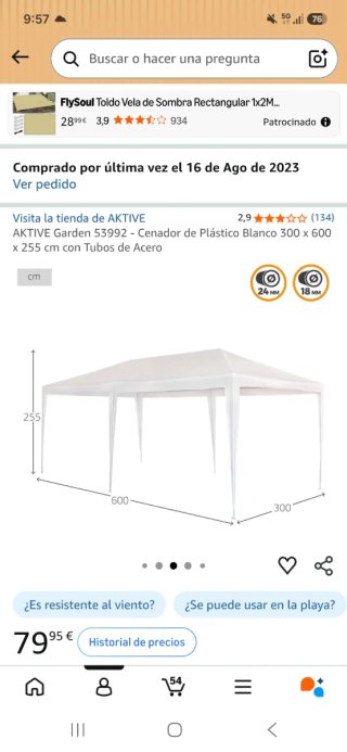 Carpa AKTIVE Cenador Blanco 300x600x255cm