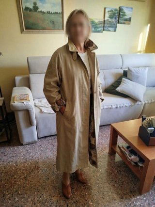 Gabardina larga vintage beige forro estampado