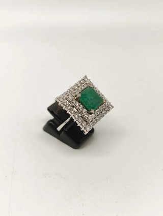 Anillo vintage Oro blanc 18k Esmeralda y Diamante