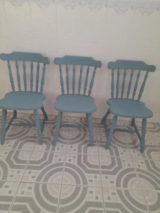 Set de 3 Sillas de Madera Azules