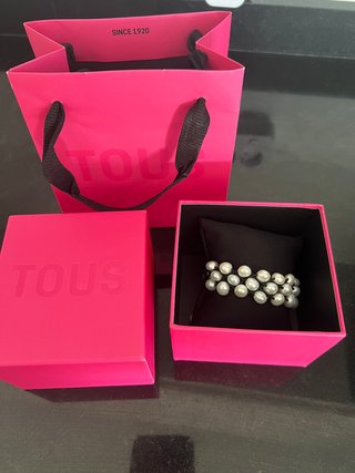 Pulsera Tous Cuero Perlas Naturales Plata