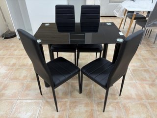 Mesa Comedor Cristal Negra + 4 Sillas