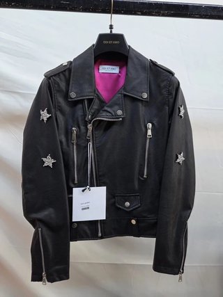 Giacca chiodo ecopelle nera con stelle strass