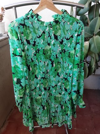Vestido Vila Plissado Floral Verde