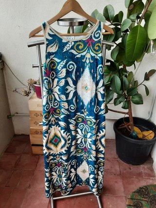 Vestido Estampado Azul e Amarelo