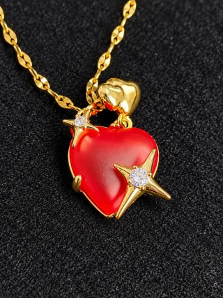 Collar Corazón Rojo Dorado con Circonitas