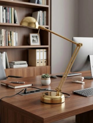 Lámpara de escritorio flexible dorada