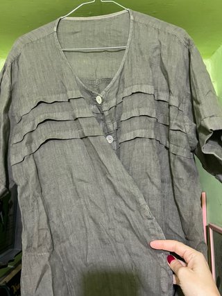 Vintage Camicia Verde Oliva grigia lino