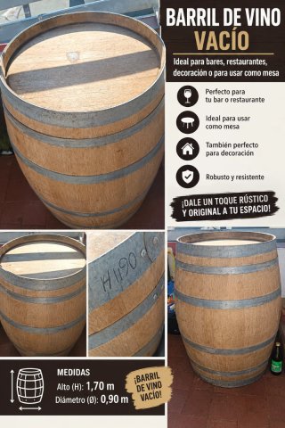 Barril de Vino Vacío Madera y Metal