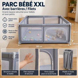 Parque infantil XXL plegable gris