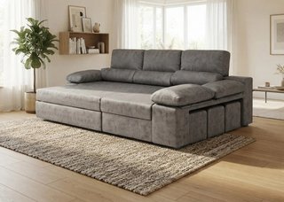 Sofá Cama Gris con Puffs Integrados