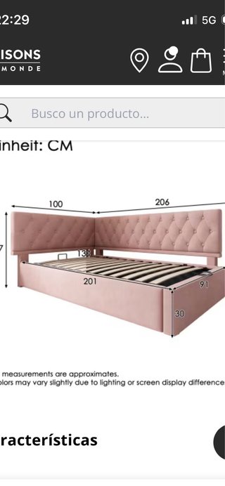 Cama Infantil Juvenil Tapizada Rosa con Somier.