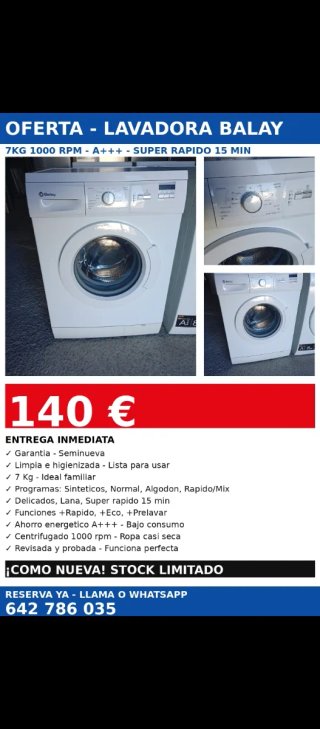 Lavadora Balay 7kg 1000 rpm