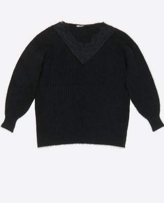 Jersey Negro con Detalle de Encaje oversize