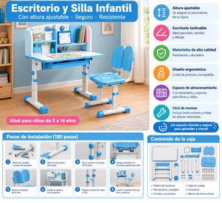 Escritorio y Silla Infantil Ajustable