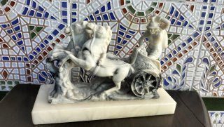 Escultura Carro Romano Alabastro / Mármol Vintage