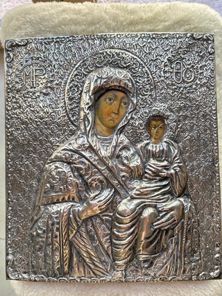 Icono Religioso Griego con Relieve