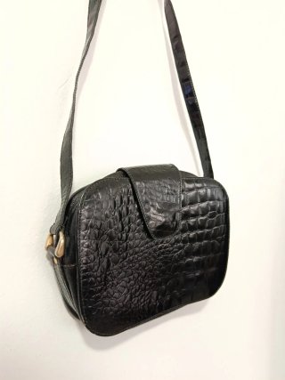 Bolso de Cuero Estilo Cocodrilo Negro #B0006