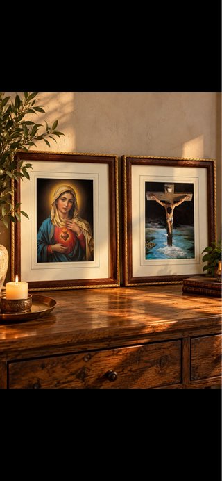 Set de 2 Cuadros Religiosos con Marco de Madera