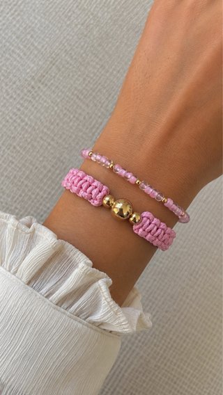 Dúo de Pulseras Ajustables Rosa y Dorado