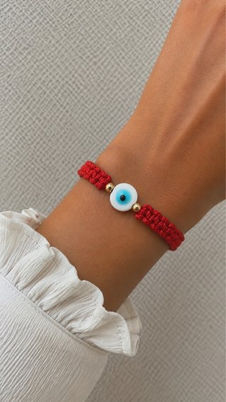 Pulsera Tejida Roja con Ojo Turco