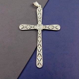 Colgante Cruz Art Déco Oro y Platino Diamantes