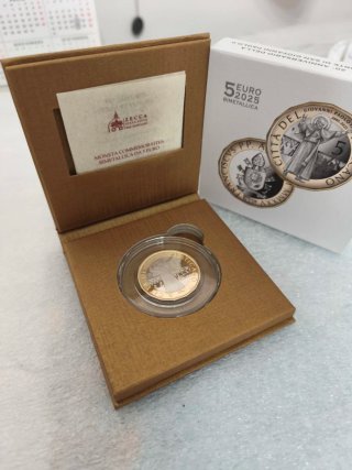 Moneta 5 Euro Vaticano 2025 Bimetálica Proof