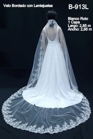 Velo de Novia Largo Bordado Blanco Roto