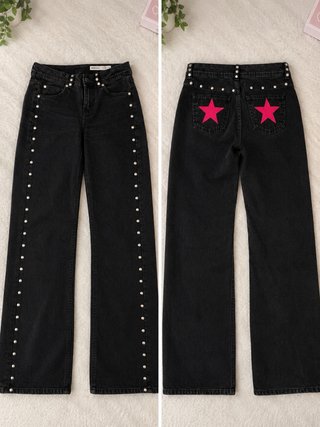 Pantalones Vaqueros Negros con Estrellas