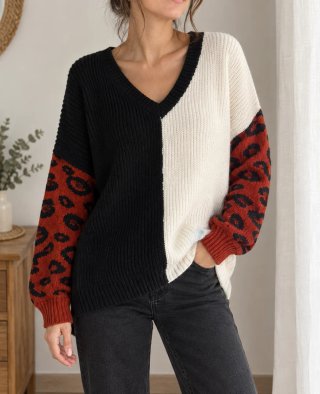 Jersey de punto bicolor con estampado