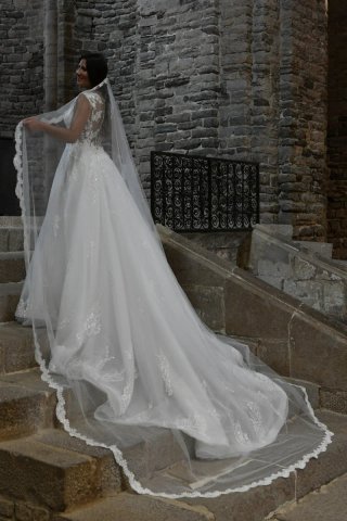 Velo de Novia Largo con Encaje de Pedrería