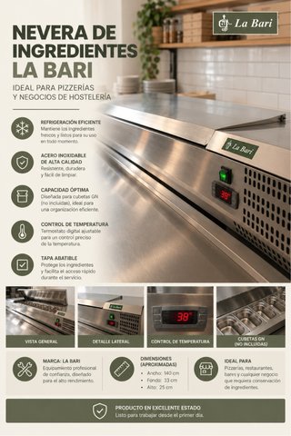Nevera de Ingredientes La Bari Acero Inoxidable