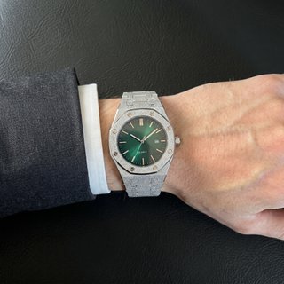 Reloj hombre quartz octogonal plateado verde
